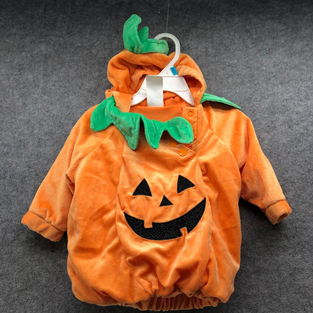 Baby 0-6M Pumpkin Halloween Costume Orange Plush Fleece Hooded Boys Girls